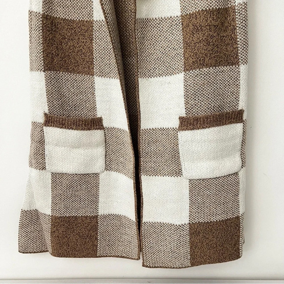 Love Tree Open Front Plaid Long Cardigan Vest Heather Khaki Brown With Pockets - Picture 8 of 10
